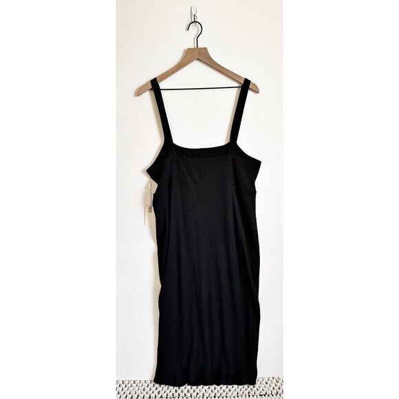 Good American 90s Ribbed Tank Midi Dress Black Size 6 Square Neck Going Out - Picture 3 of 8